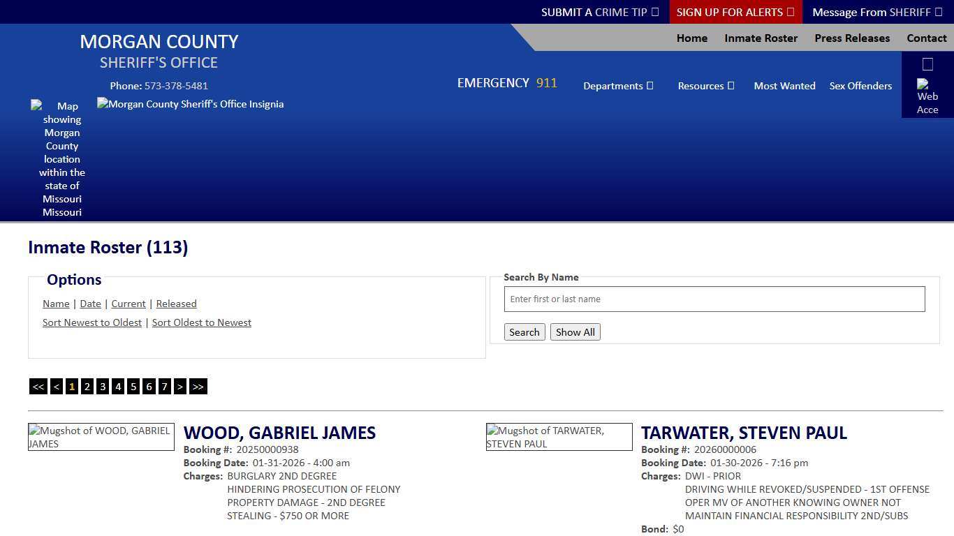 Inmate Roster - Current Inmates Booking Date Descending - Morgan County Sheriff MO