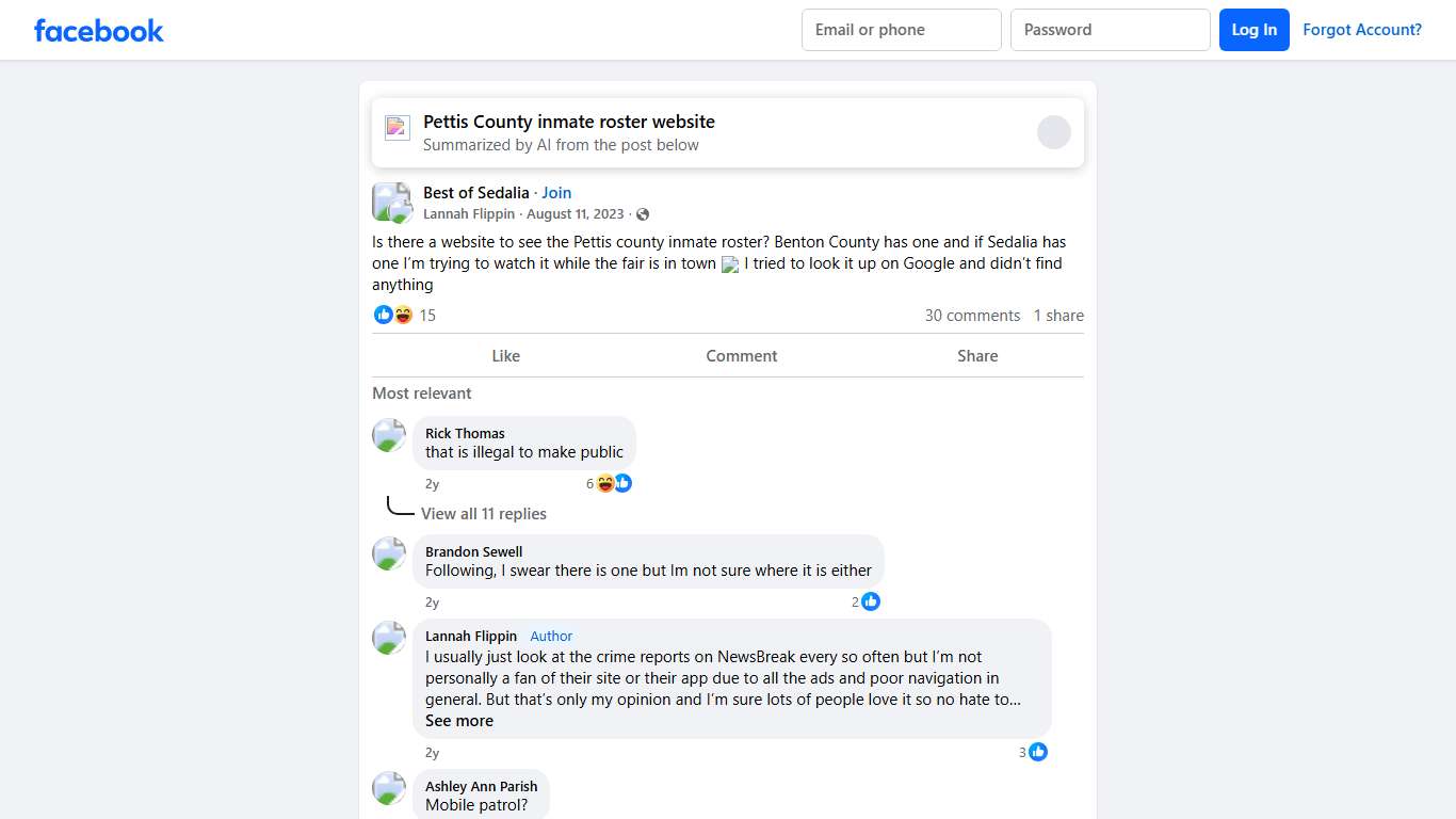 Best of Sedalia Is there a website to see the Pettis county inmate roster Facebook